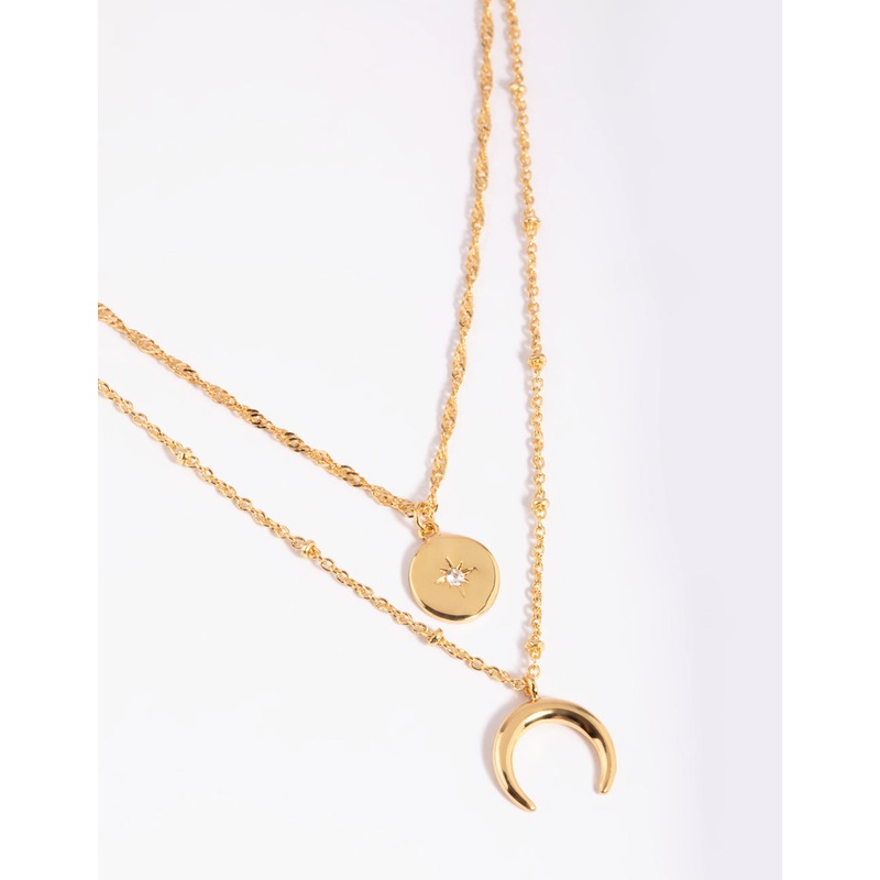 Gold Plated Brass Celestial Layered Necklace