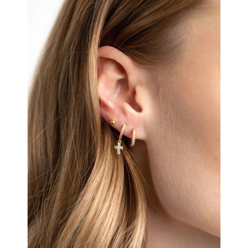 Gold Plated Brass Cubic Zirconia Pave Cross Earring Stack 6-Pack