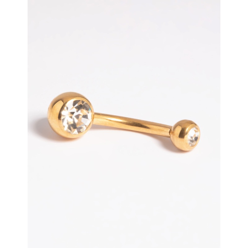 Gold Plated Titanium Threadless Bezel Belly Bar