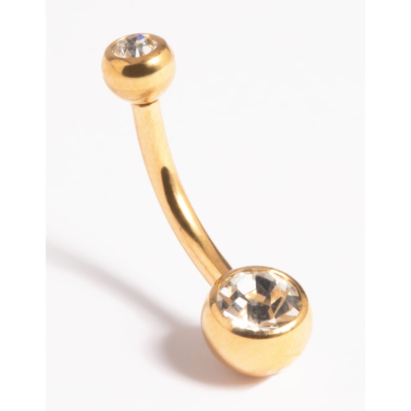 Gold Plated Titanium Threadless Bezel Belly Bar