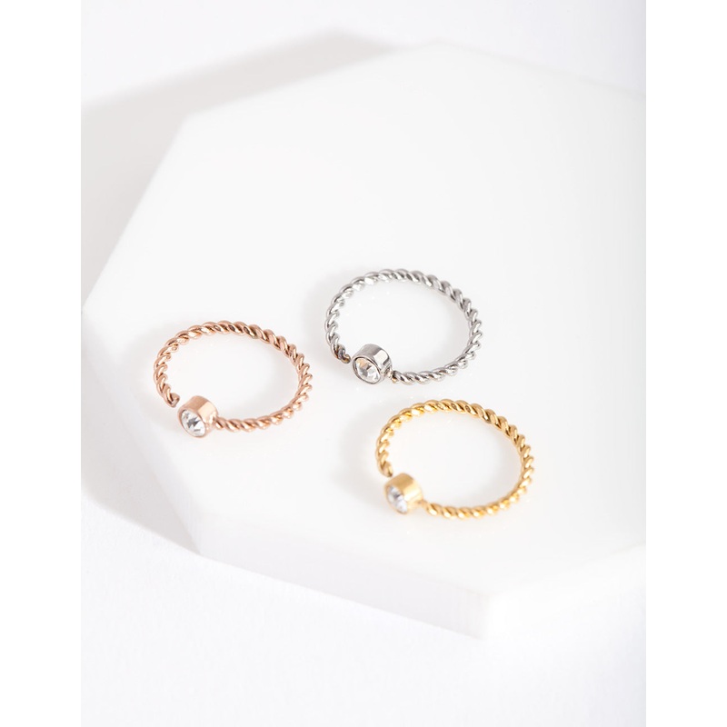 Mixed Metal Diamante Twist Nose Ring Pack