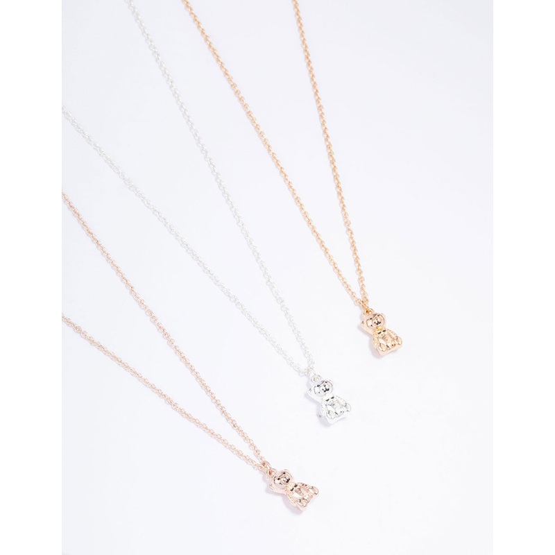 Mixed Metal Mini Teddy Bear Necklace 3-Pack