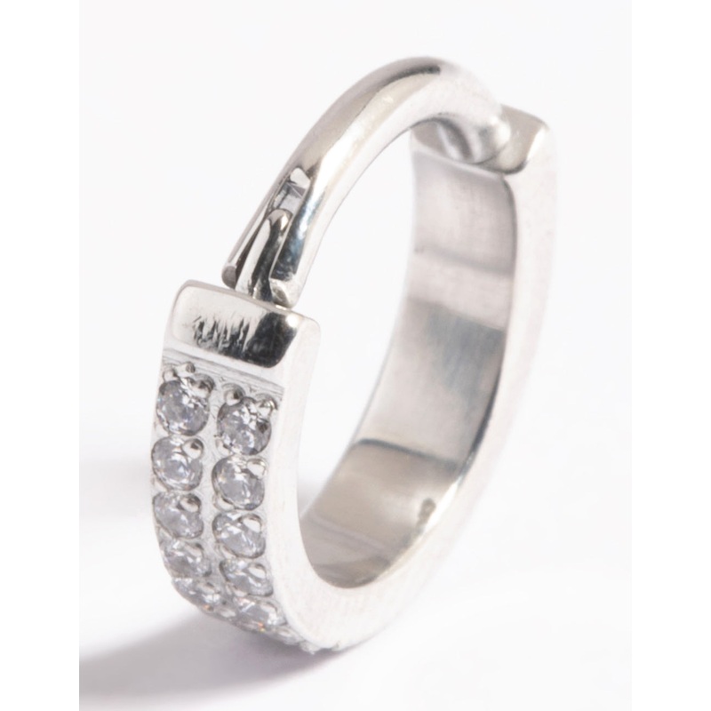 Platinum Plated Titanium Cubic Zirconia Clicker Ring