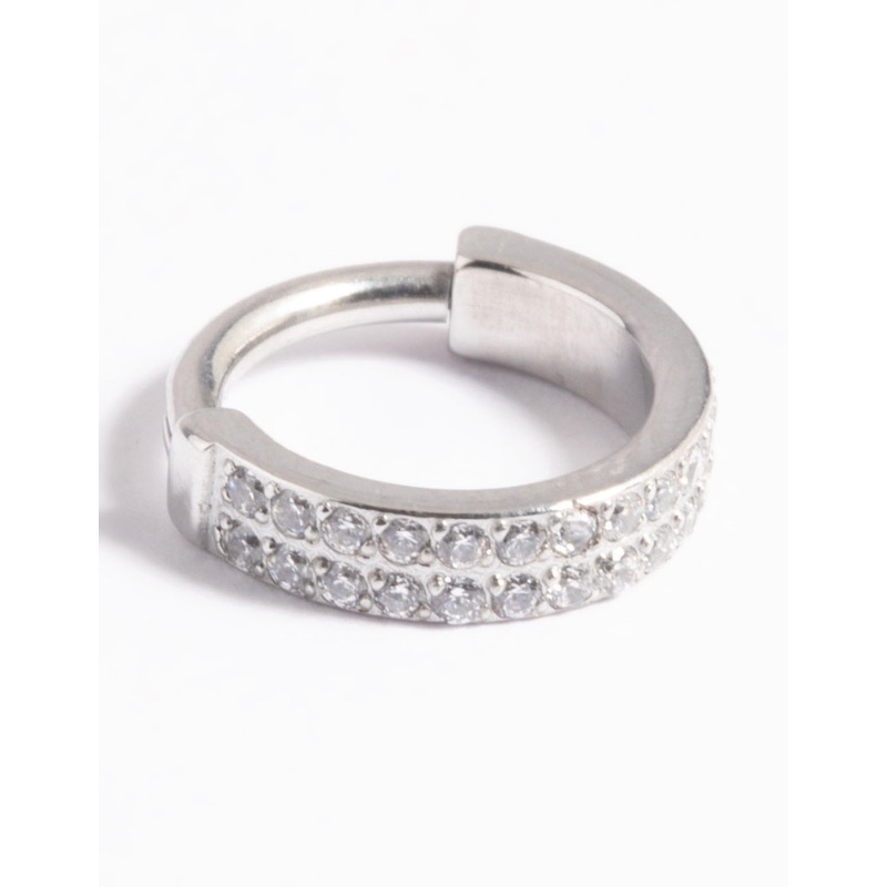 Platinum Plated Titanium Cubic Zirconia Clicker Ring