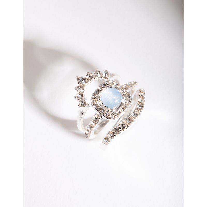 Silver Blue Stone Engagement Ring Stack