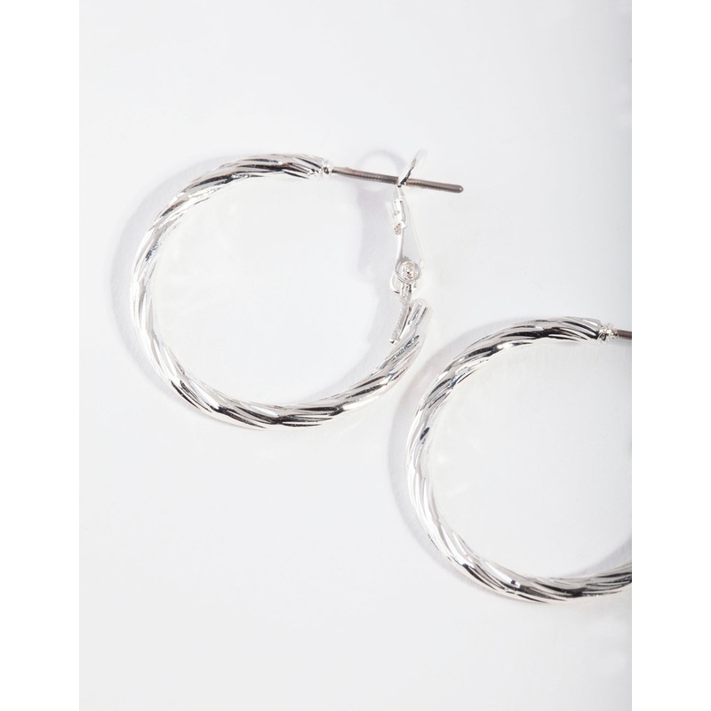 Silver Small Texture Wrapped Hoop Earrings