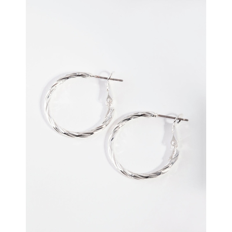 Silver Small Texture Wrapped Hoop Earrings
