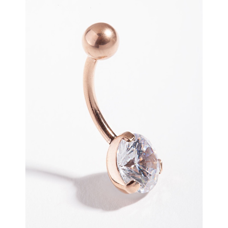 Titanium Rose Gold Simple Diamante Belly Ring