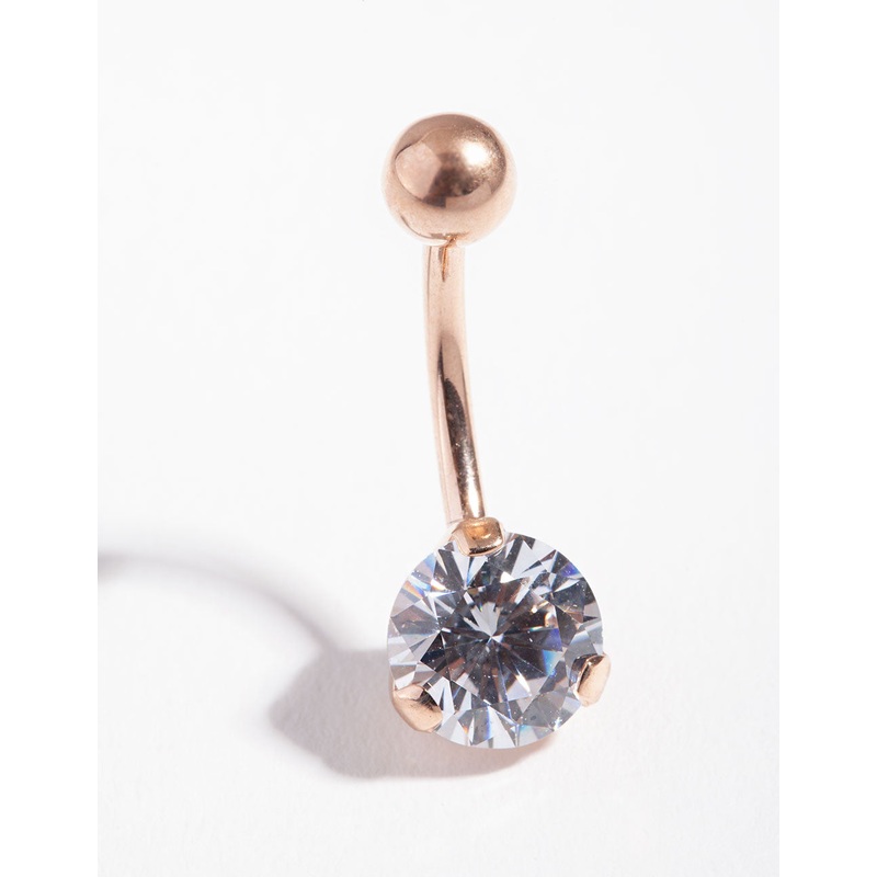 Titanium Rose Gold Simple Diamante Belly Ring