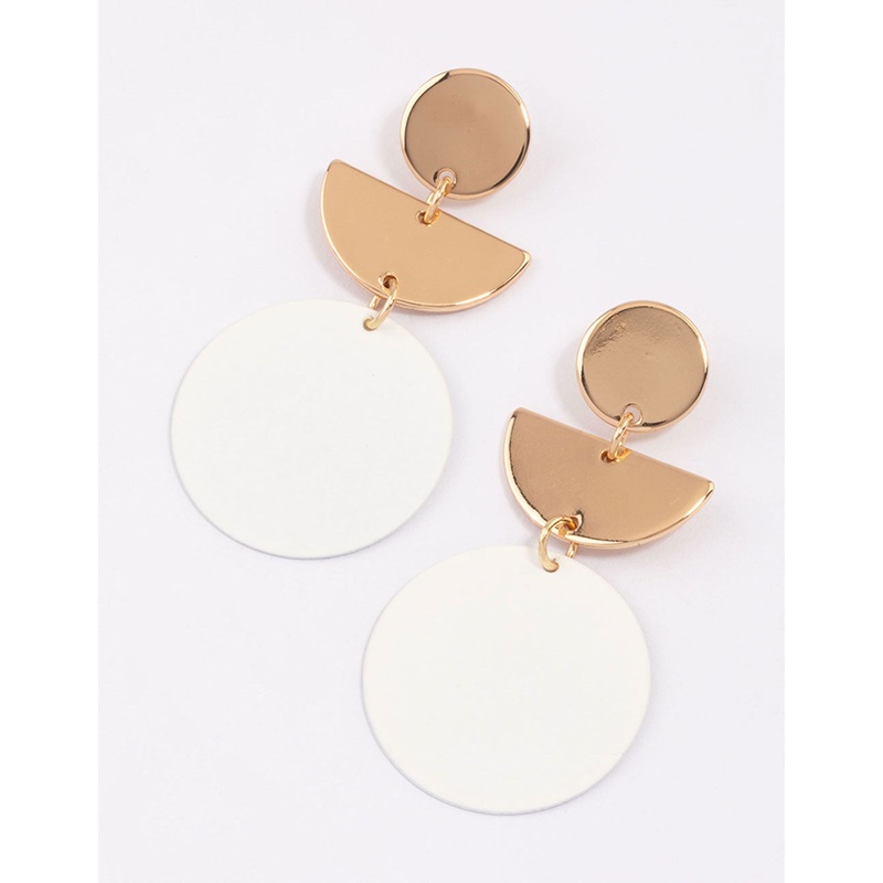 White Geometric Disc Drop Earrings