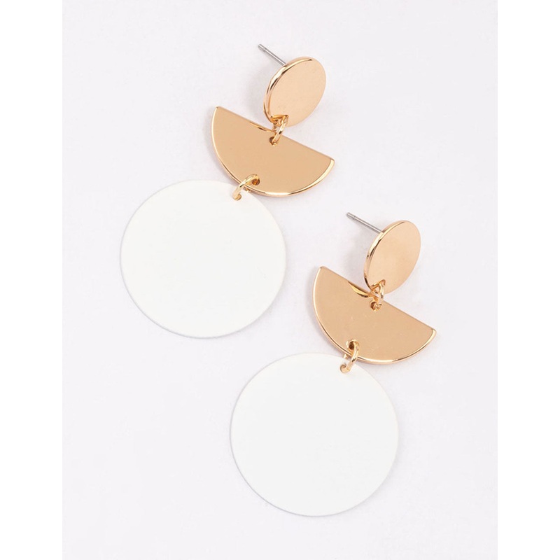 White Geometric Disc Drop Earrings