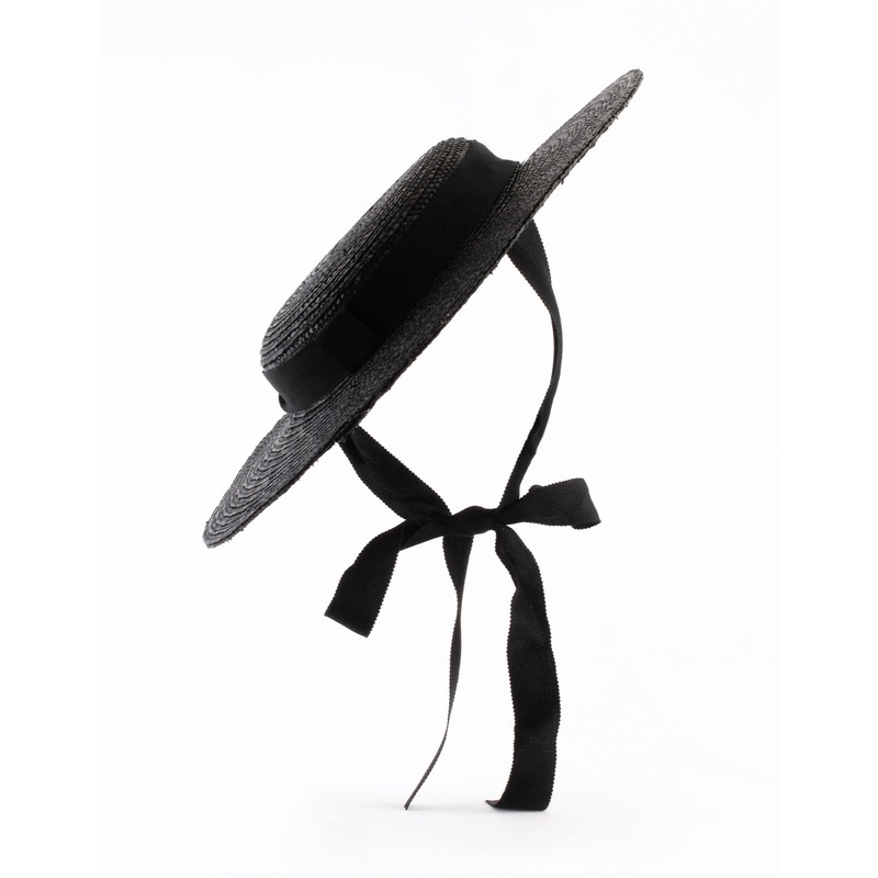 Black Ribbon Tie Braided Boater Hat