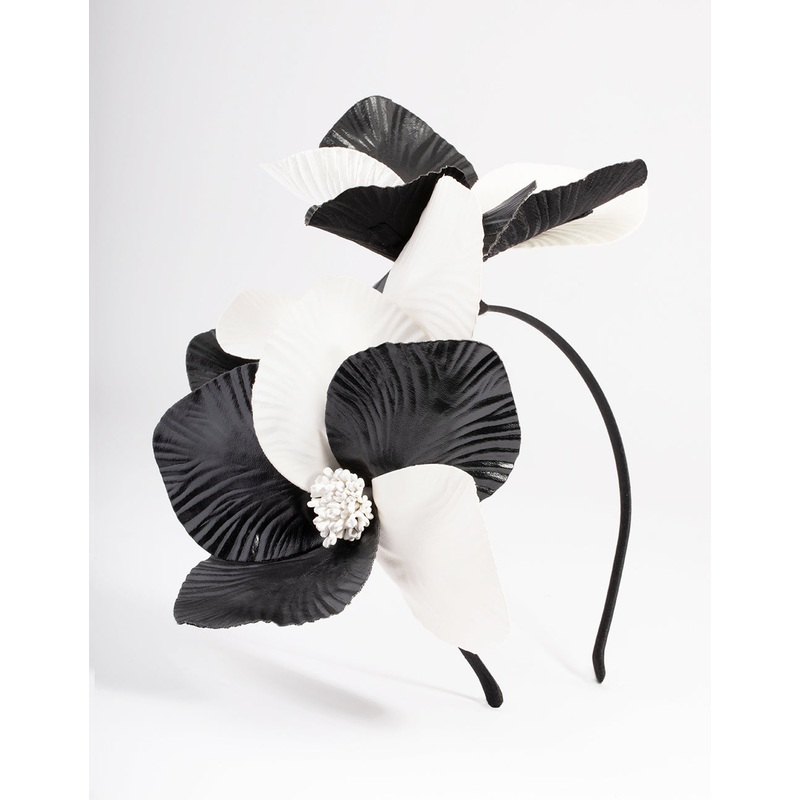Black & White Faux Leather Petal Headband