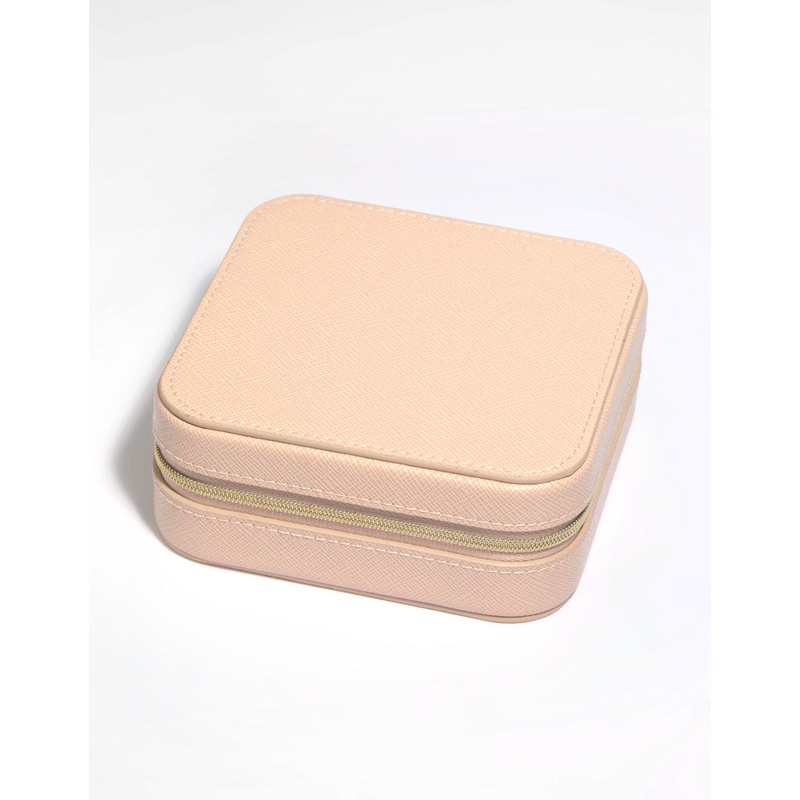 Blush Faux Leather Compact Square Jewellery Box