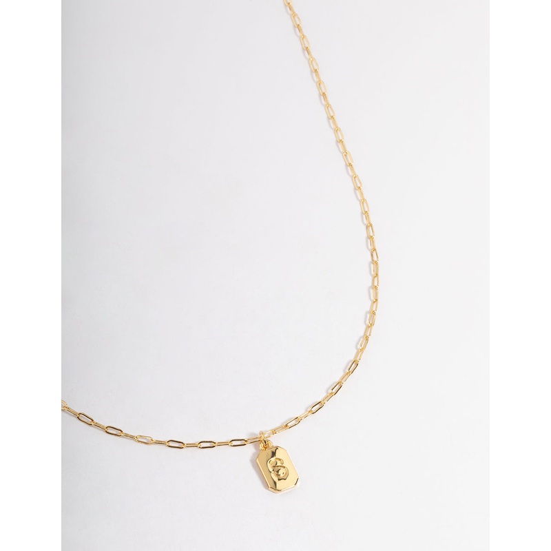 Gold Plated Letter S Rectangle Pendant  Necklace