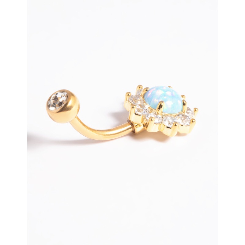 Gold Plated Titanium Threadless Opal Flower Belly Bar