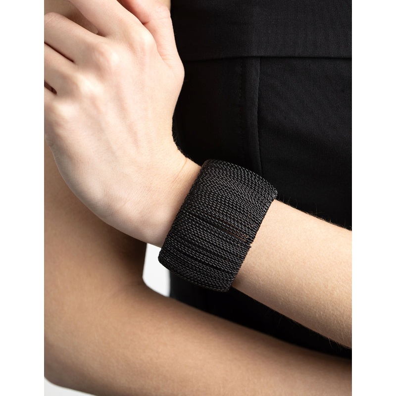 Matte Black Wide Chain Cuff Bangle