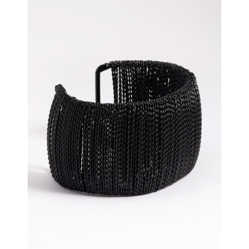 Matte Black Wide Chain Cuff Bangle