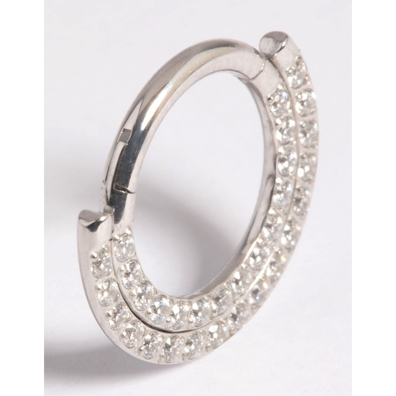 Platinum Plated Titanium Cubic Zirconia Statement Clicker Ring