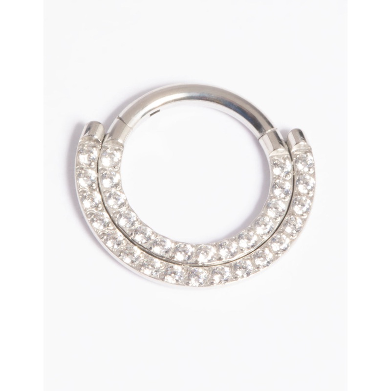Platinum Plated Titanium Cubic Zirconia Statement Clicker Ring