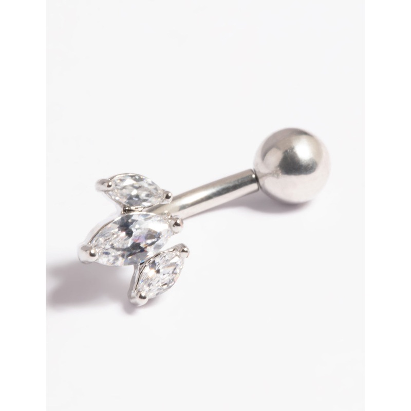 Platinum Plated Titanium Threadless Leaves Belly Bar