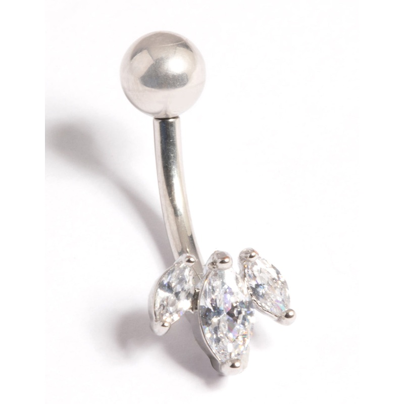 Platinum Plated Titanium Threadless Leaves Belly Bar