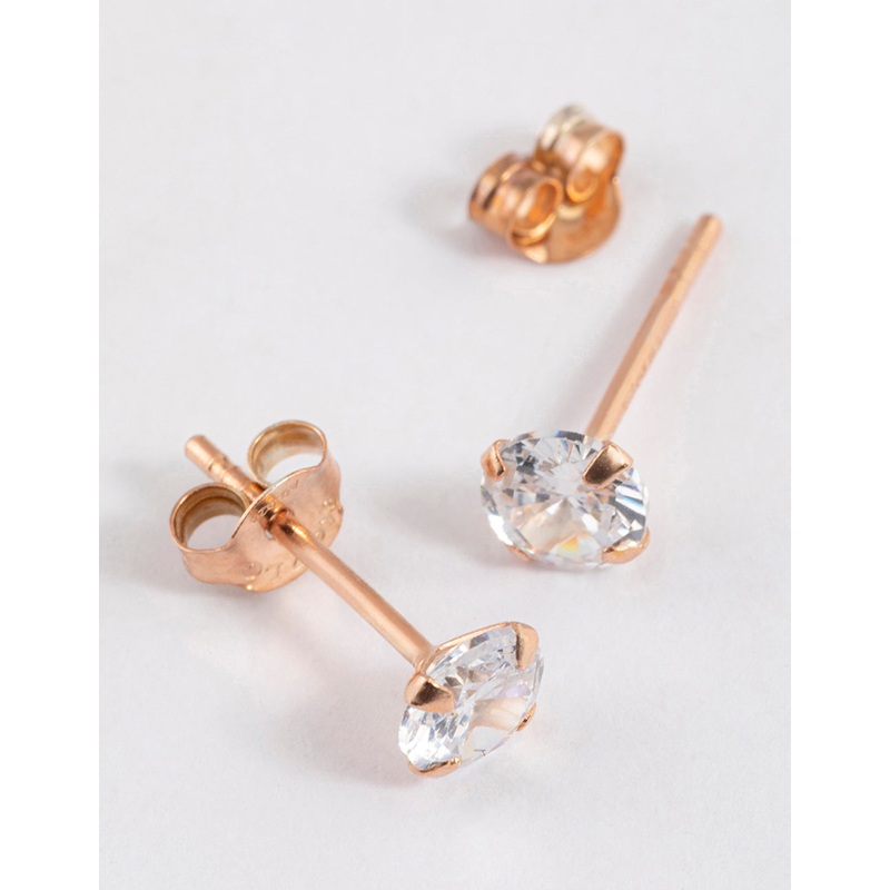 Rose Gold Plated Sterling Silver Cubic Zirconia Stud Earrings