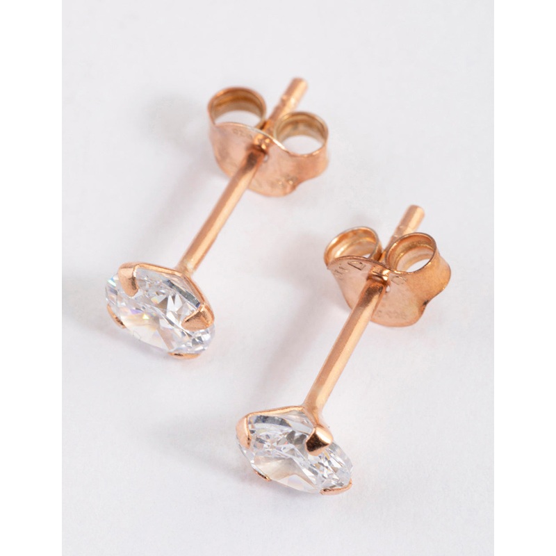 Rose Gold Plated Sterling Silver Cubic Zirconia Stud Earrings