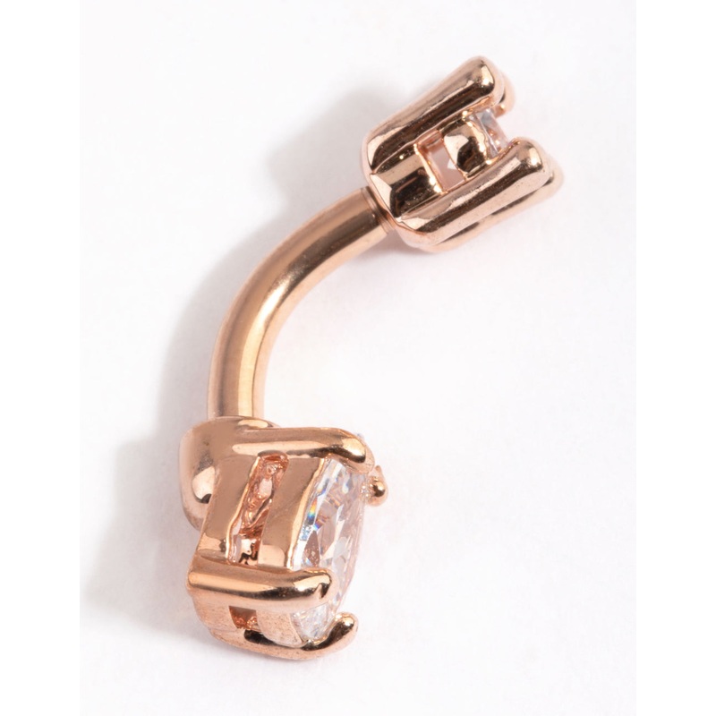 Rose Gold Plated Titanium Pear Diamante Belly Bar