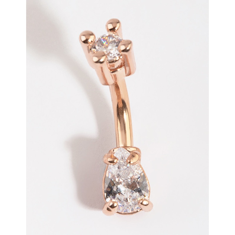 Rose Gold Plated Titanium Pear Diamante Belly Bar