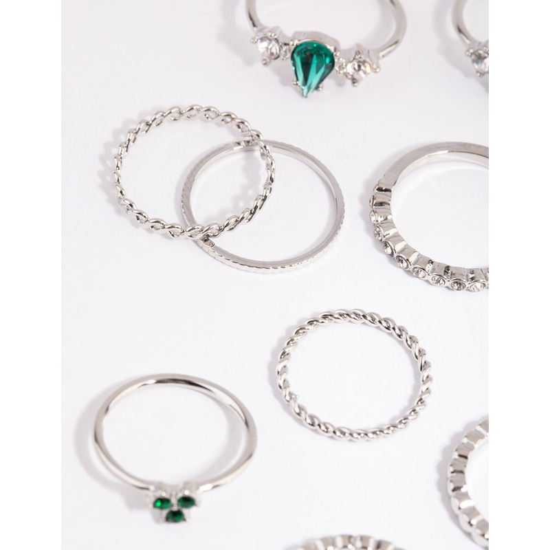 Silver Mixed Band & Stone Ring Pack