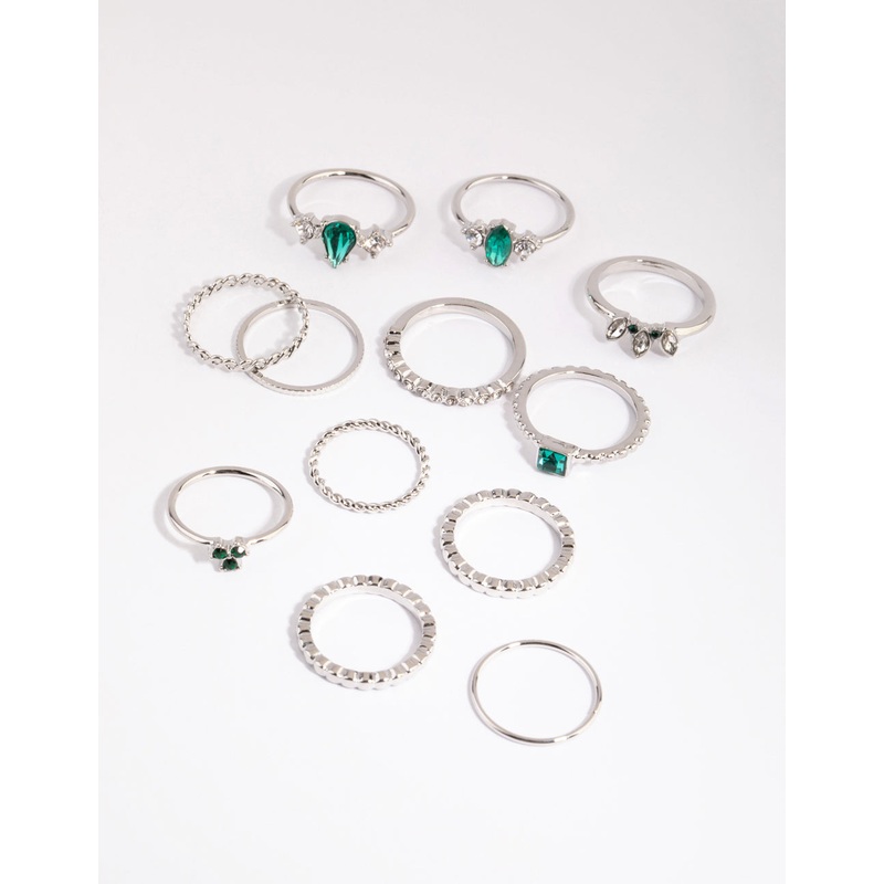 Silver Mixed Band & Stone Ring Pack