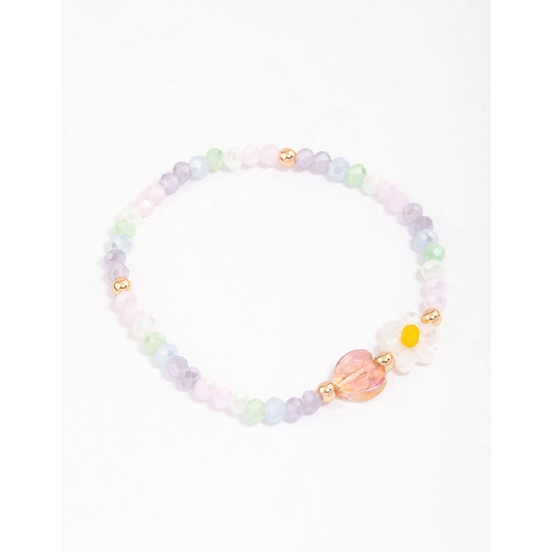 Beaded Facet Heart & Daisy Flower Bracelet