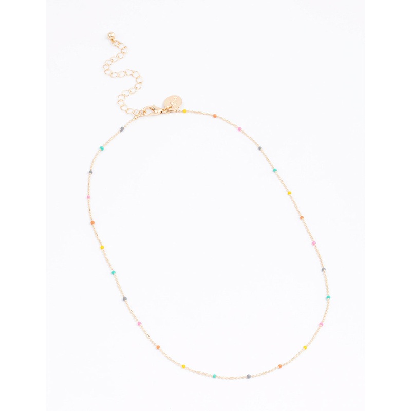 Gold Mini Ball Chain Mixed Bead Necklace