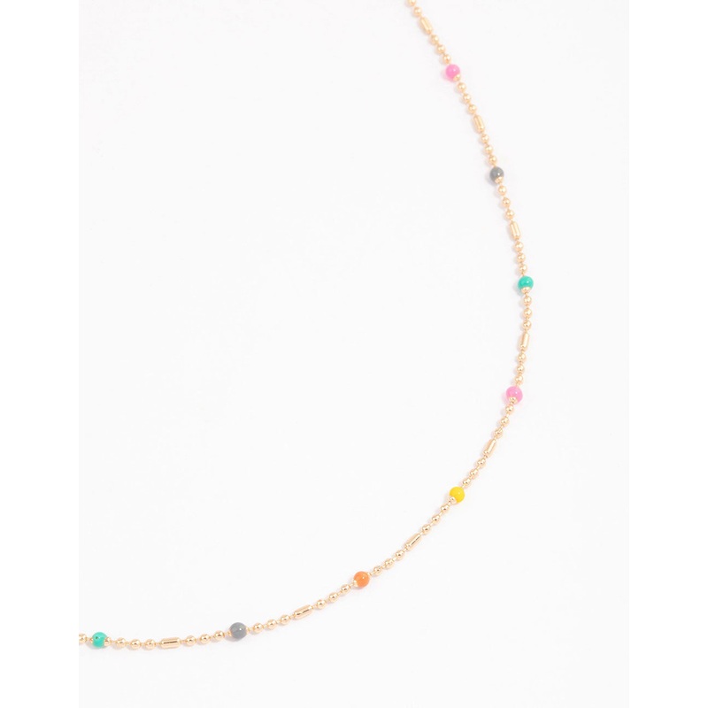 Gold Mini Ball Chain Mixed Bead Necklace