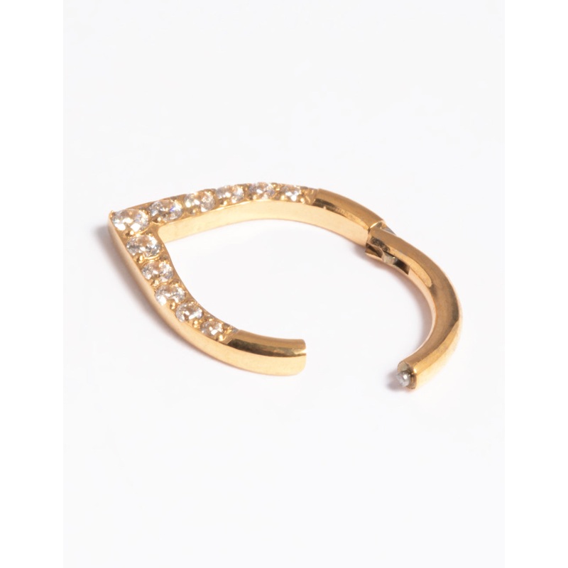 Gold Plated Titanium Cubic Zirconia Pear Clicker Ring