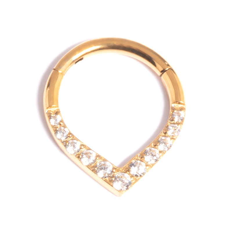 Gold Plated Titanium Cubic Zirconia Pear Clicker Ring
