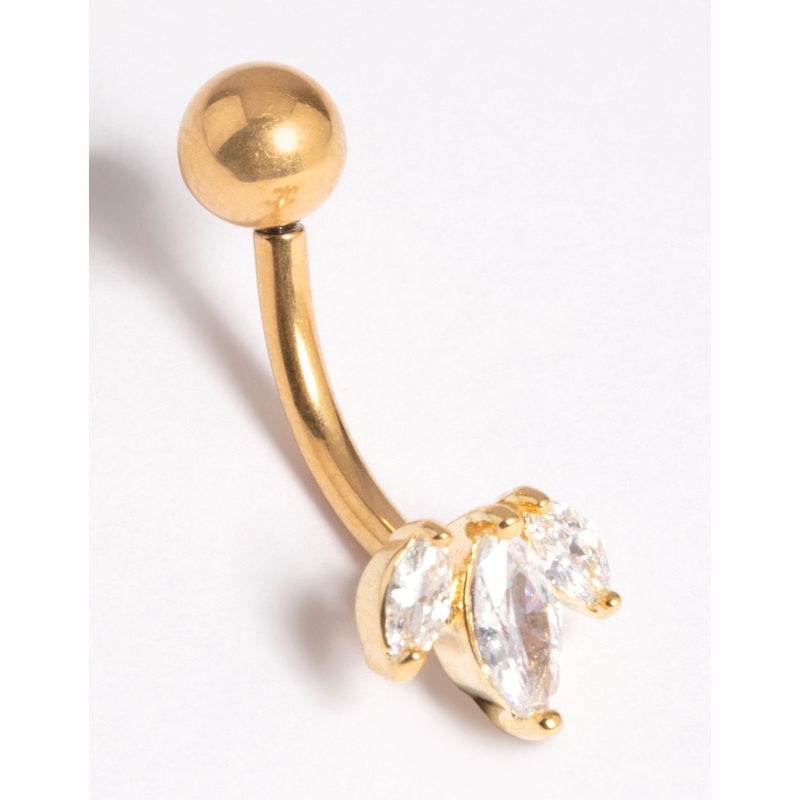 Gold Plated Titanium Threadless Leaves Belly Bar