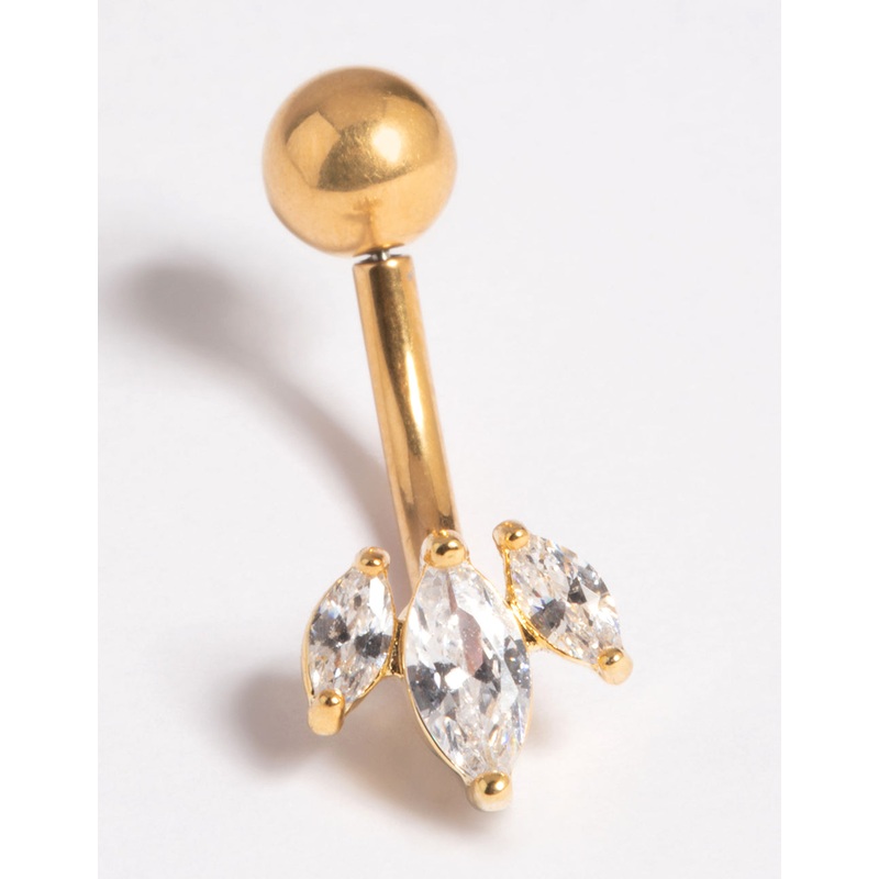 Gold Plated Titanium Threadless Leaves Belly Bar