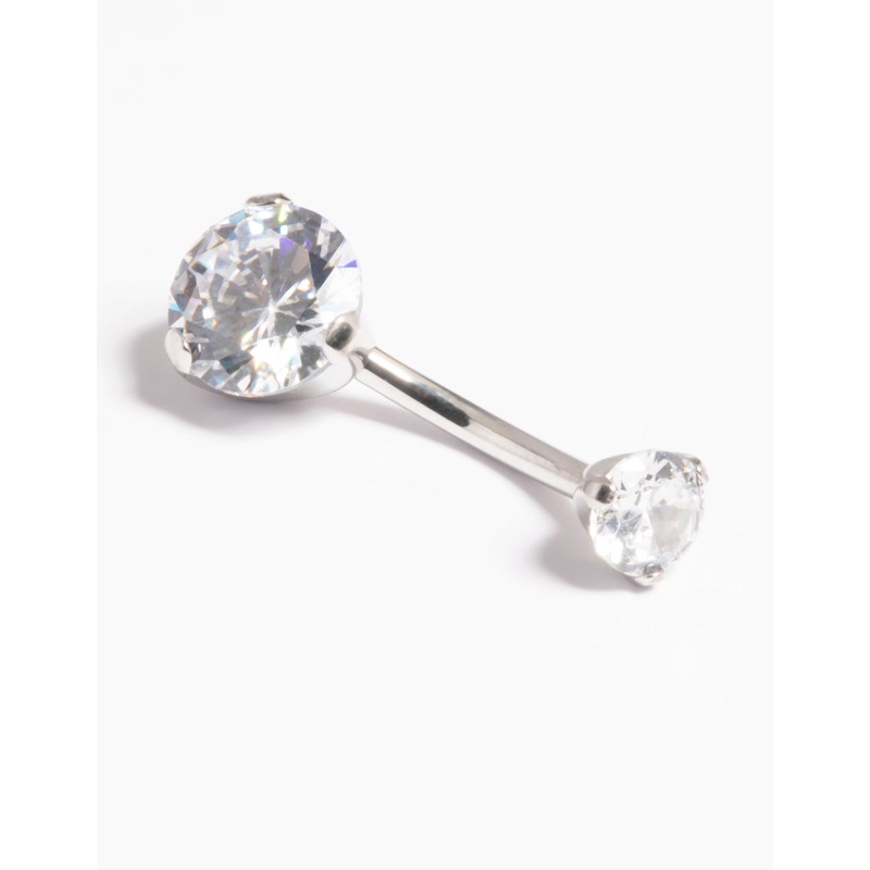 Platinum Plated Threadless Cubic Zirconia Belly Bar