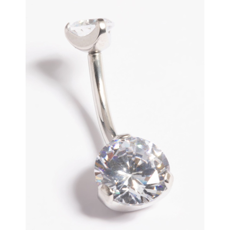 Platinum Plated Threadless Cubic Zirconia Belly Bar