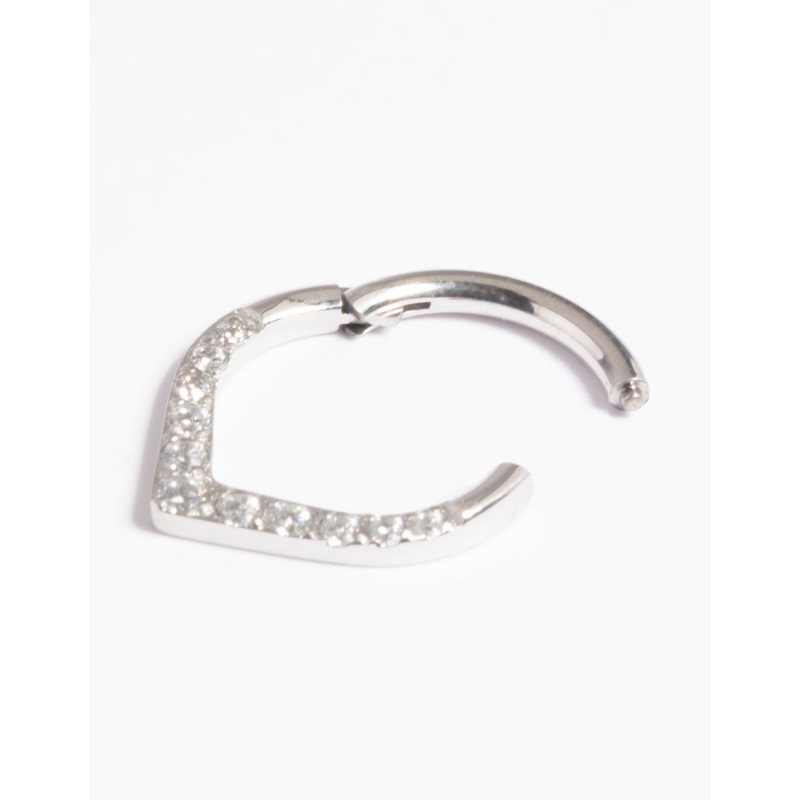Platinum Plated Titanium Cubic Zirconia Pear Clicker Ring