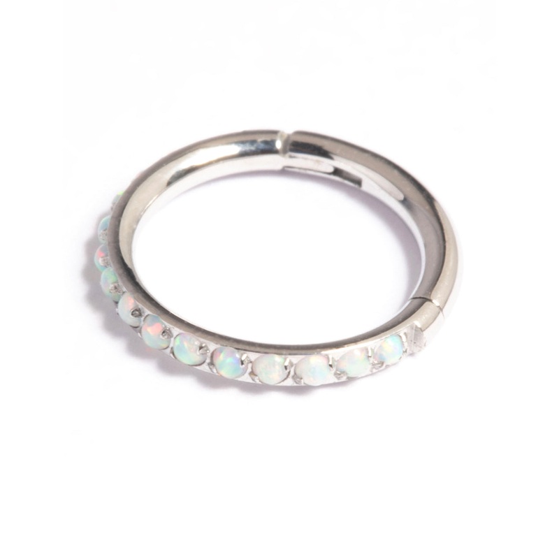 Platinum Plated Titanium Opal Clicker Ring