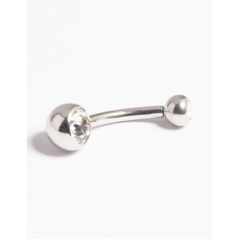 Platinum Plated Titanium Threadless Bezel Belly Bar