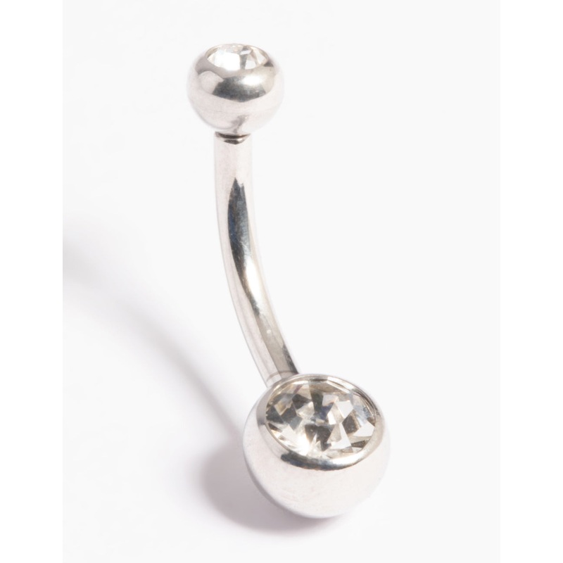 Platinum Plated Titanium Threadless Bezel Belly Bar