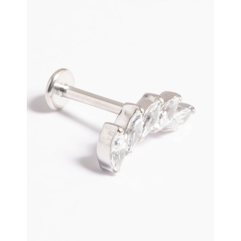 Platinum Plated Titanium Threadless Crystal Curve Flat Back