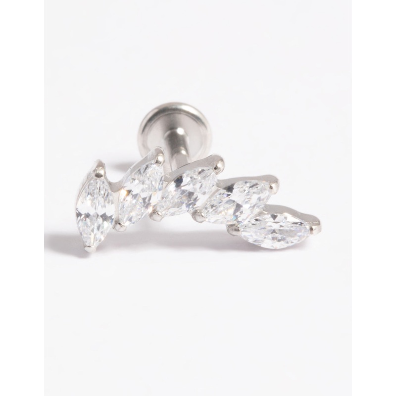 Platinum Plated Titanium Threadless Crystal Curve Flat Back