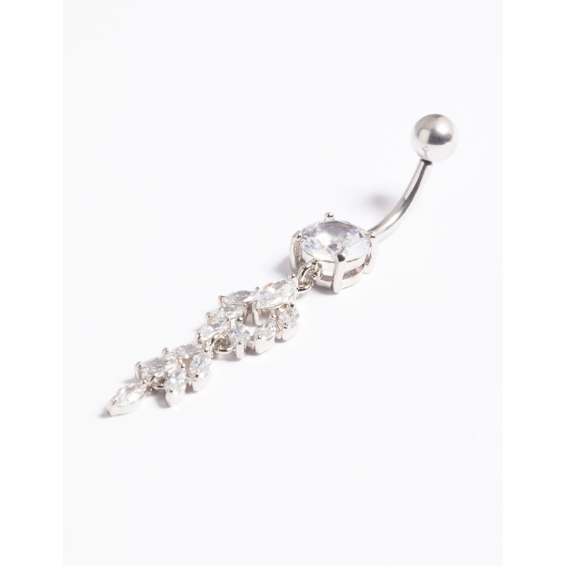 Platinum Plated Titanium Threadless Cubic Zirconia Chandelier Belly Bar