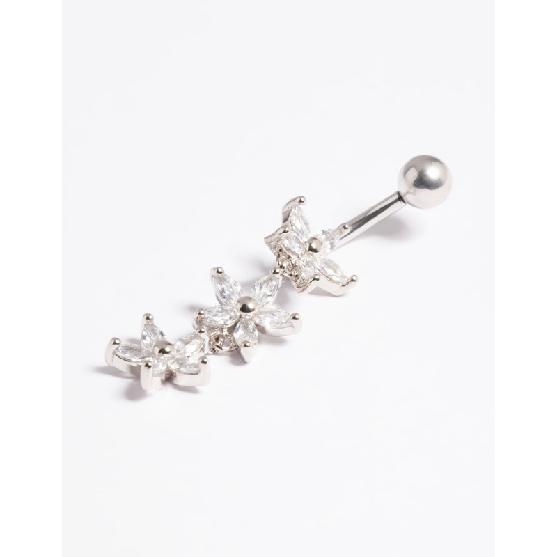Platinum Plated Titanium Threadless Flower Belly Bar