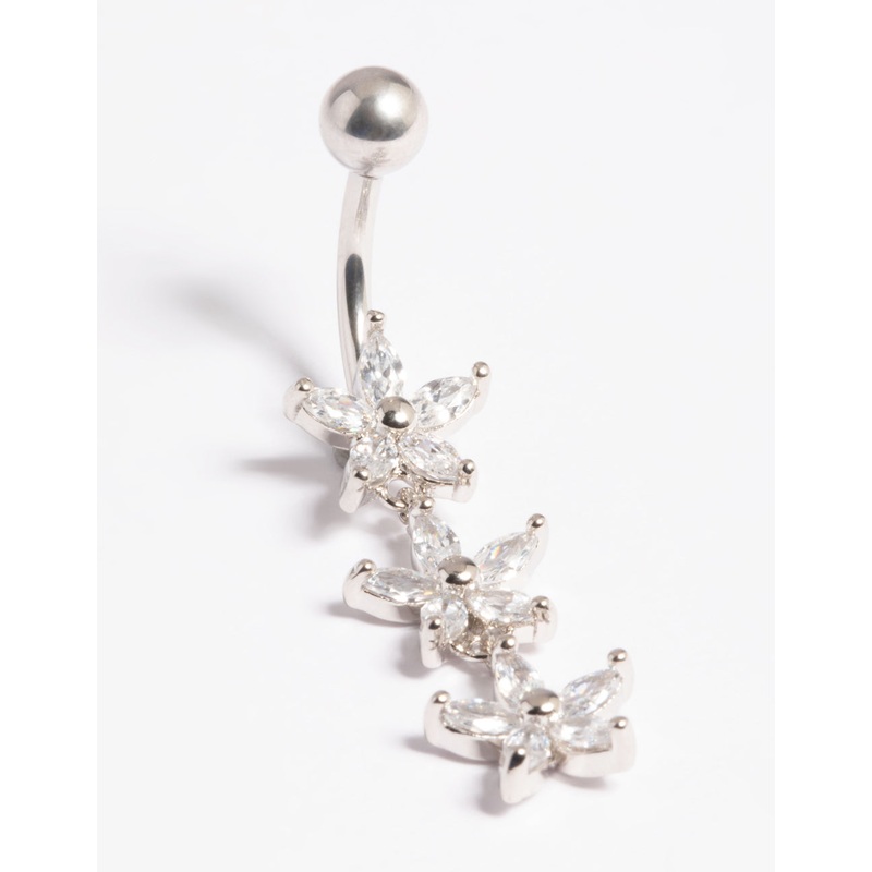 Platinum Plated Titanium Threadless Flower Belly Bar